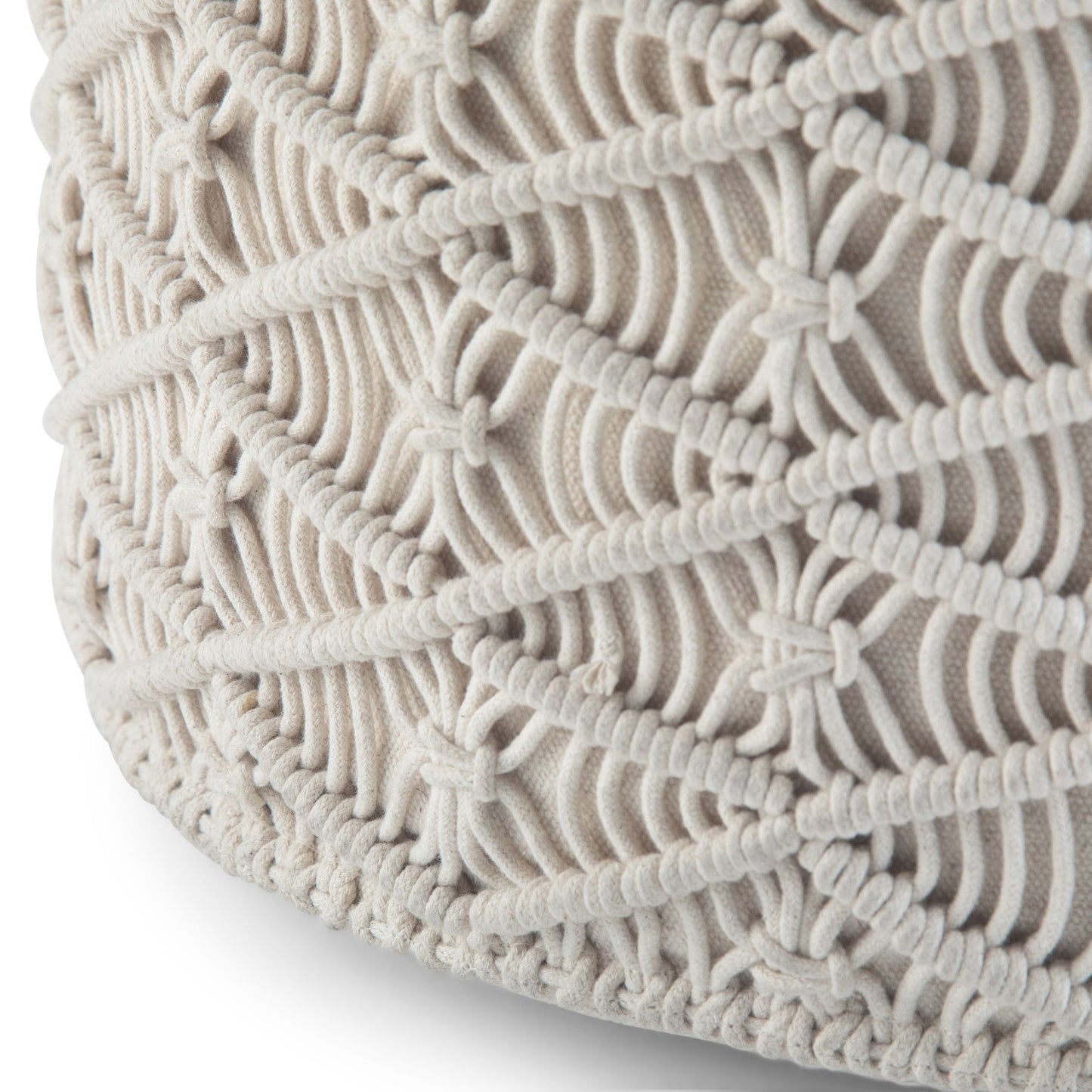 Coates 18 inch Wide Round Pouf in Natural Handwoven Cotton Macrame image 5