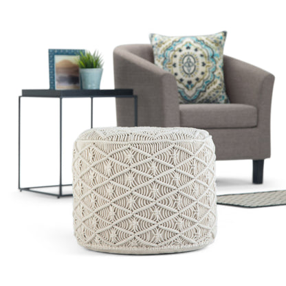 Coates 18 inch Wide Round Pouf in Natural Handwoven Cotton Macrame image 8