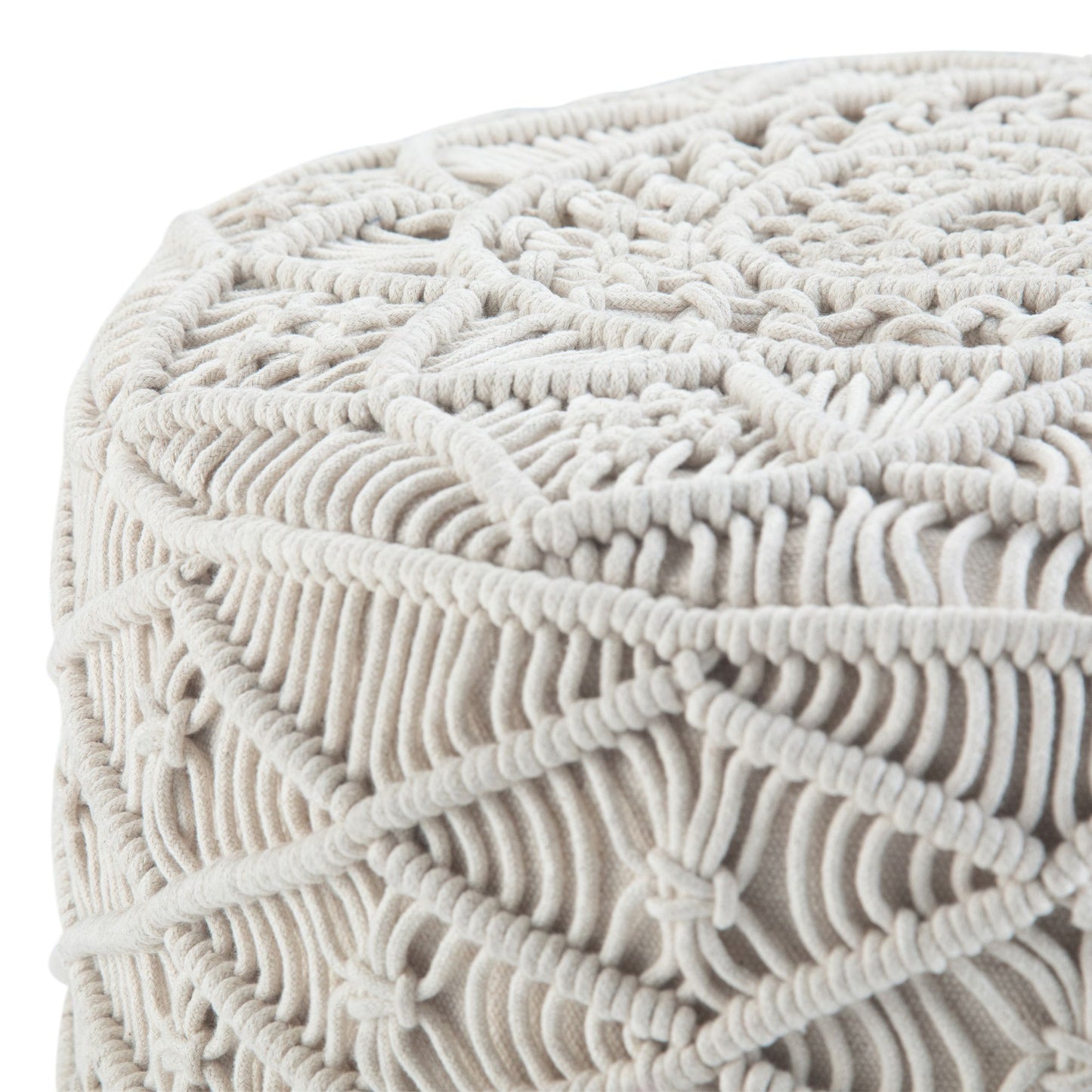 Coates 18 inch Wide Round Pouf in Natural Handwoven Cotton Macrame image 3