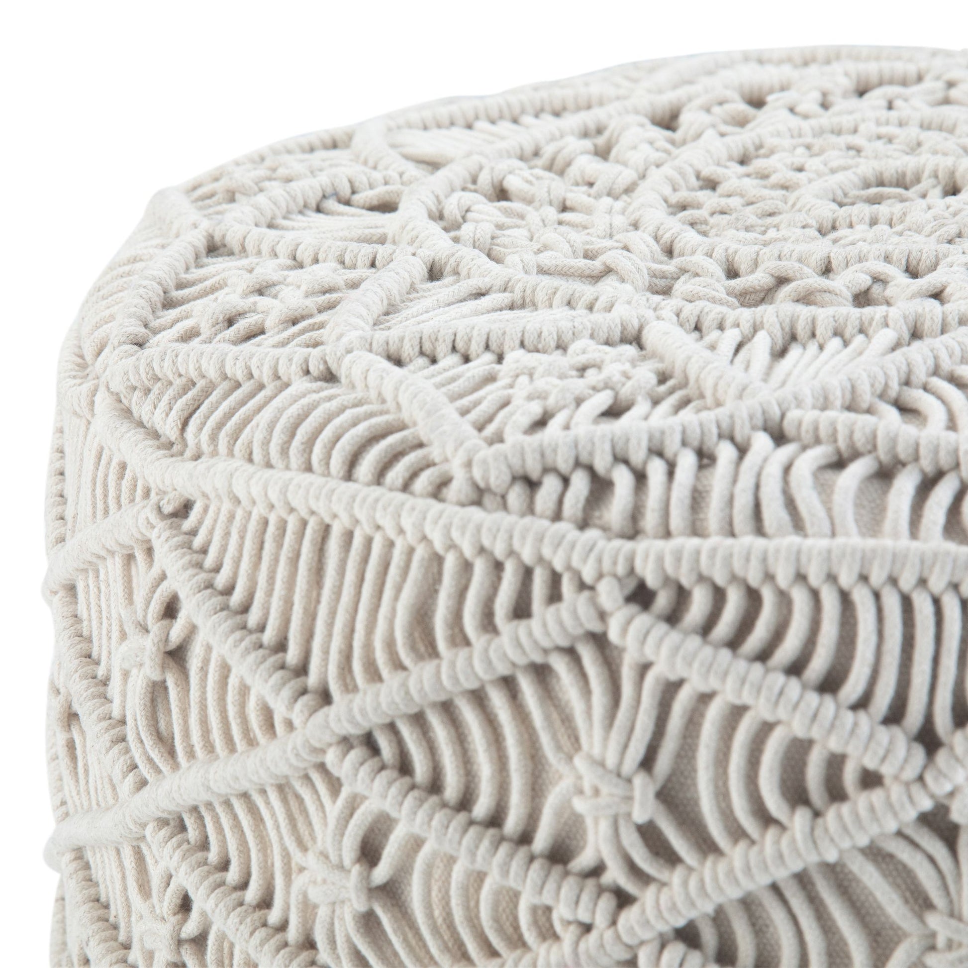 Coates 18 inch Wide Round Pouf in Natural Handwoven Cotton Macrame image 3