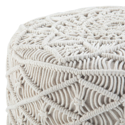 Coates 18 inch Wide Round Pouf in Natural Handwoven Cotton Macrame image 3