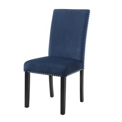 Cobre Contemporary Velvet Dining Chair with Nailhead Trim, Set of 2, Blue image 2