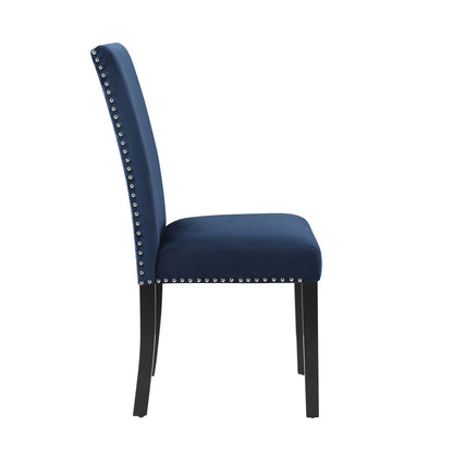 Cobre Contemporary Velvet Dining Chair with Nailhead Trim, Set of 2, Blue image 4