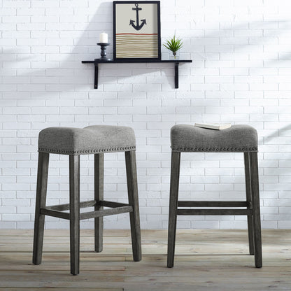 CoCo Upholstered Backless Saddle Seat Bar Stools 29" height Set of 2, Gray image 1