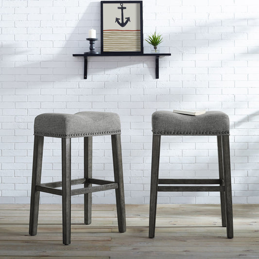 CoCo Upholstered Backless Saddle Seat Bar Stools 29" height Set of 2, Gray image 1