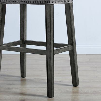 CoCo Upholstered Backless Saddle Seat Bar Stools 29" height Set of 2, Gray image 3