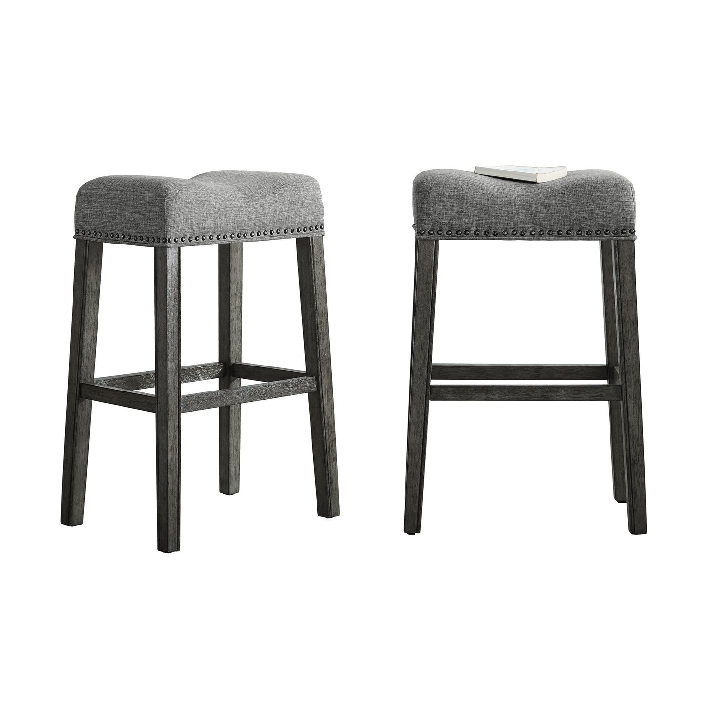 CoCo Upholstered Backless Saddle Seat Bar Stools 29" height Set of 2, Gray image 4