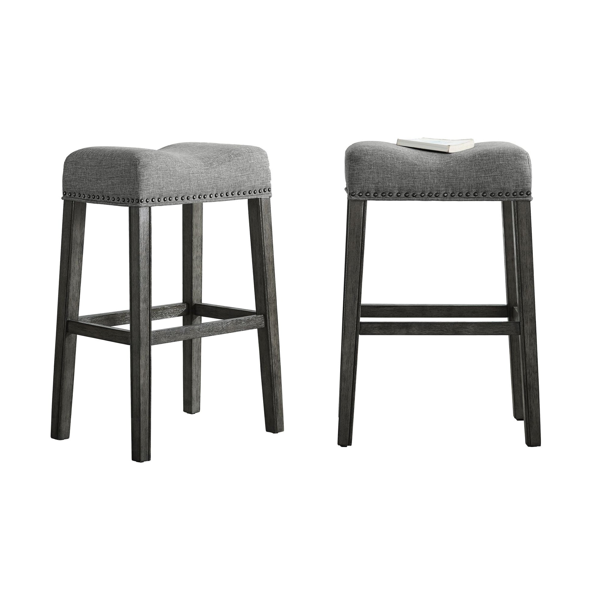 CoCo Upholstered Backless Saddle Seat Bar Stools 29" height Set of 2, Gray image 4
