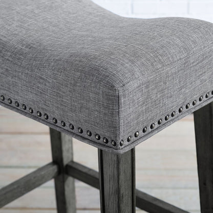 CoCo Upholstered Backless Saddle Seat Bar Stools 29" height Set of 2, Gray image 2