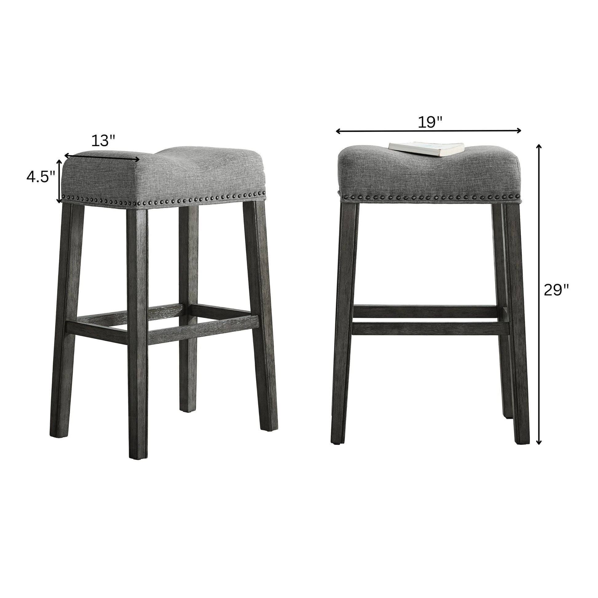 CoCo Upholstered Backless Saddle Seat Bar Stools 29" height Set of 2, Gray image 6