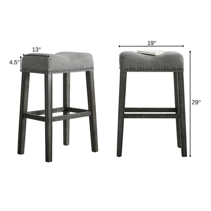 CoCo Upholstered Backless Saddle Seat Bar Stools 29" height Set of 2, Gray image 6