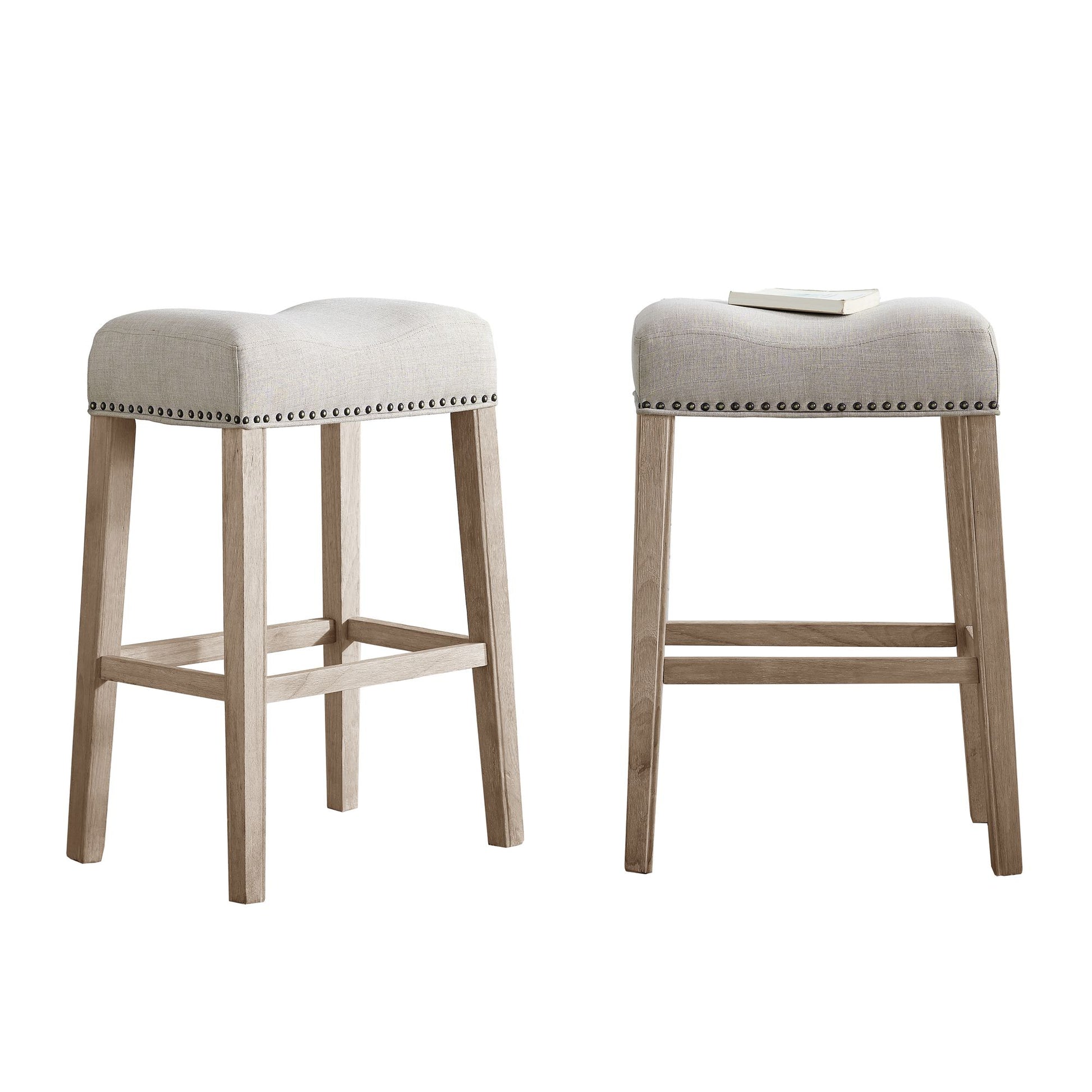 CoCo Upholstered Backless Saddle Seat Bar Stools 29" height Set of 2, Tan image 4