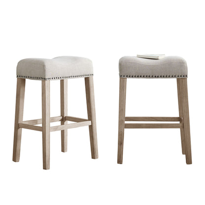 CoCo Upholstered Backless Saddle Seat Bar Stools 29" height Set of 2, Tan image 4