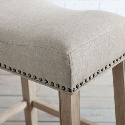 CoCo Upholstered Backless Saddle Seat Bar Stools 29" height Set of 2, Tan image 2