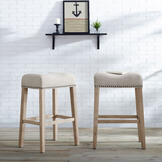 CoCo Upholstered Backless Saddle Seat Bar Stools 29" height Set of 2, Tan image 1