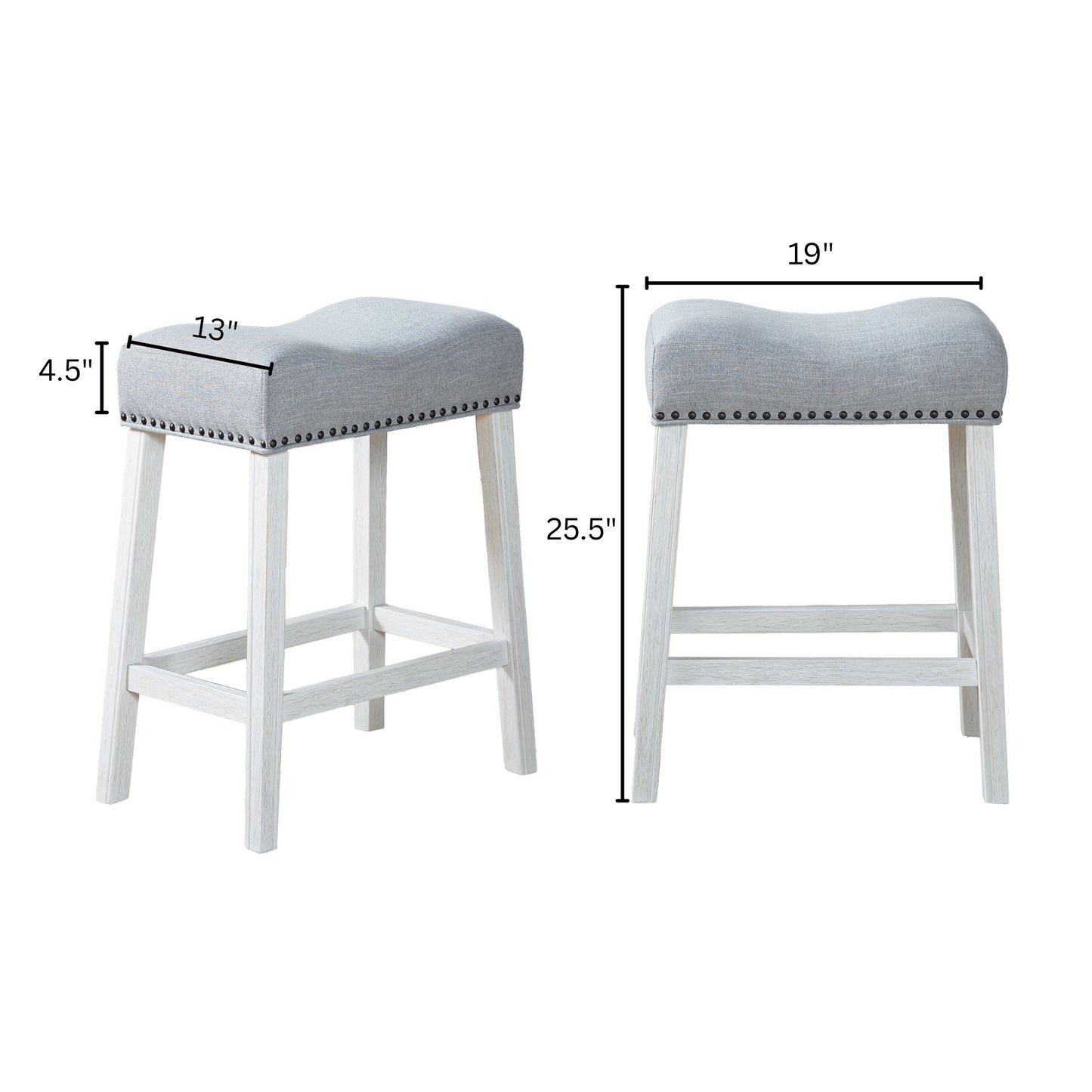 CoCo Upholstered Counter Height Stools - Saddle Seat, White-Washed Finish, Gray Fabric, Set of 2 image 9
