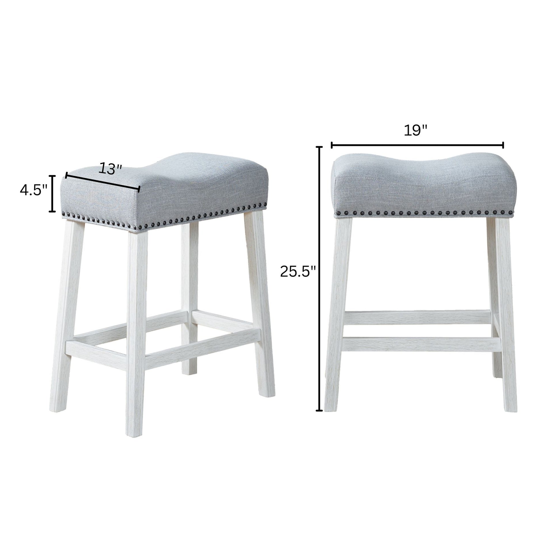 CoCo Upholstered Counter Height Stools - Saddle Seat, White-Washed Finish, Gray Fabric, Set of 2 image 9