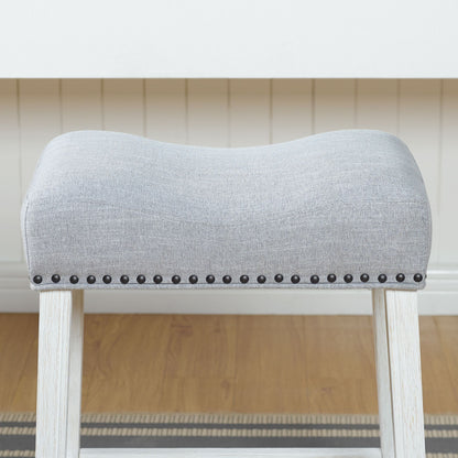 CoCo Upholstered Counter Height Stools - Saddle Seat, White-Washed Finish, Gray Fabric, Set of 2 image 6