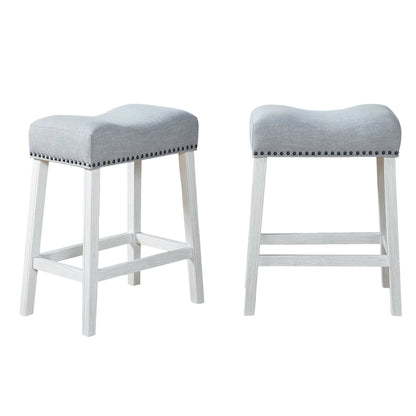 CoCo Upholstered Counter Height Stools - Saddle Seat, White-Washed Finish, Gray Fabric, Set of 2 image 10