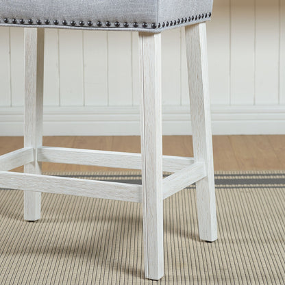 CoCo Upholstered Counter Height Stools - Saddle Seat, White-Washed Finish, Gray Fabric, Set of 2 image 8