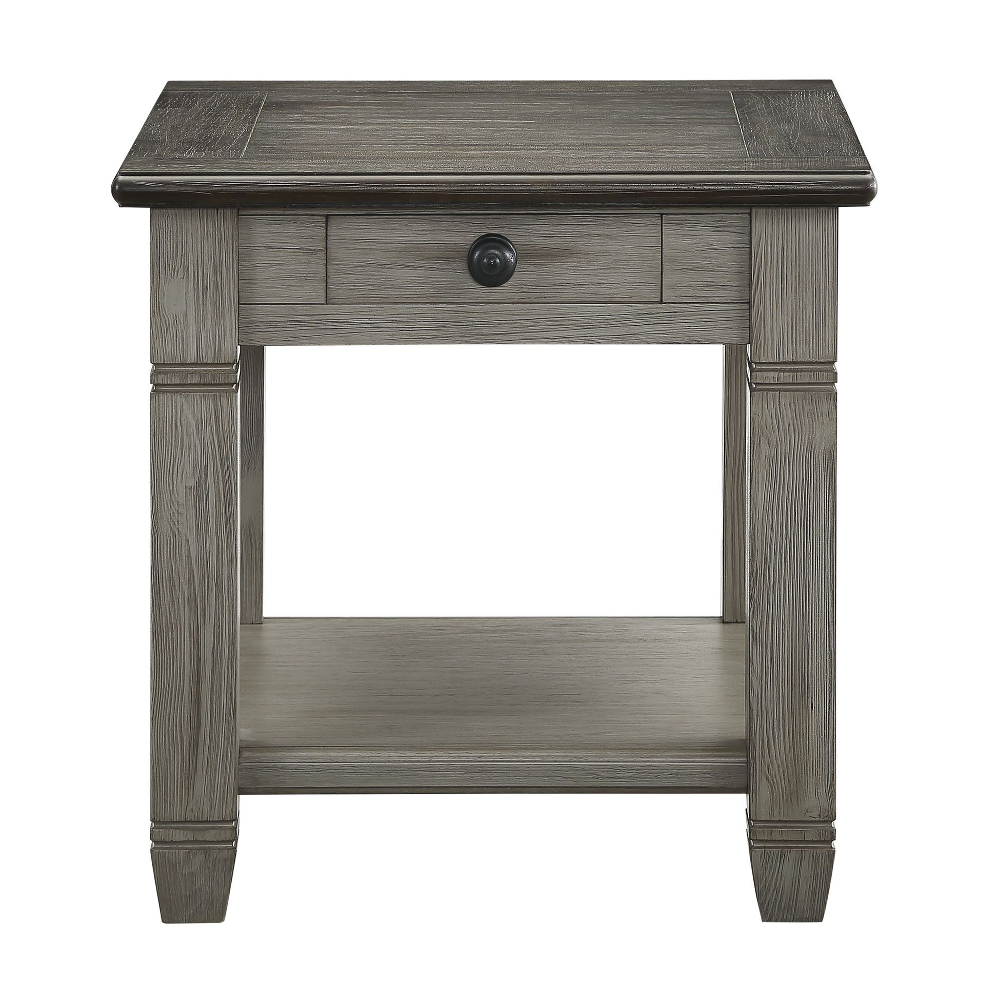 Coffee and Antique Gray Finish 1pc End Table with Drawer Bottom Shelf Wooden Living Room Furniture Side Table image 2
