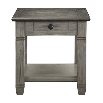 Coffee and Antique Gray Finish 1pc End Table with Drawer Bottom Shelf Wooden Living Room Furniture Side Table image 2