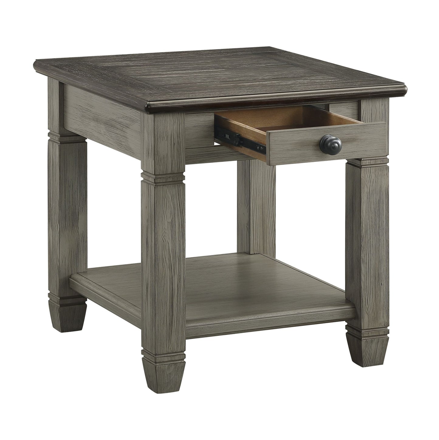 Coffee and Antique Gray Finish 1pc End Table with Drawer Bottom Shelf Wooden Living Room Furniture Side Table image 4