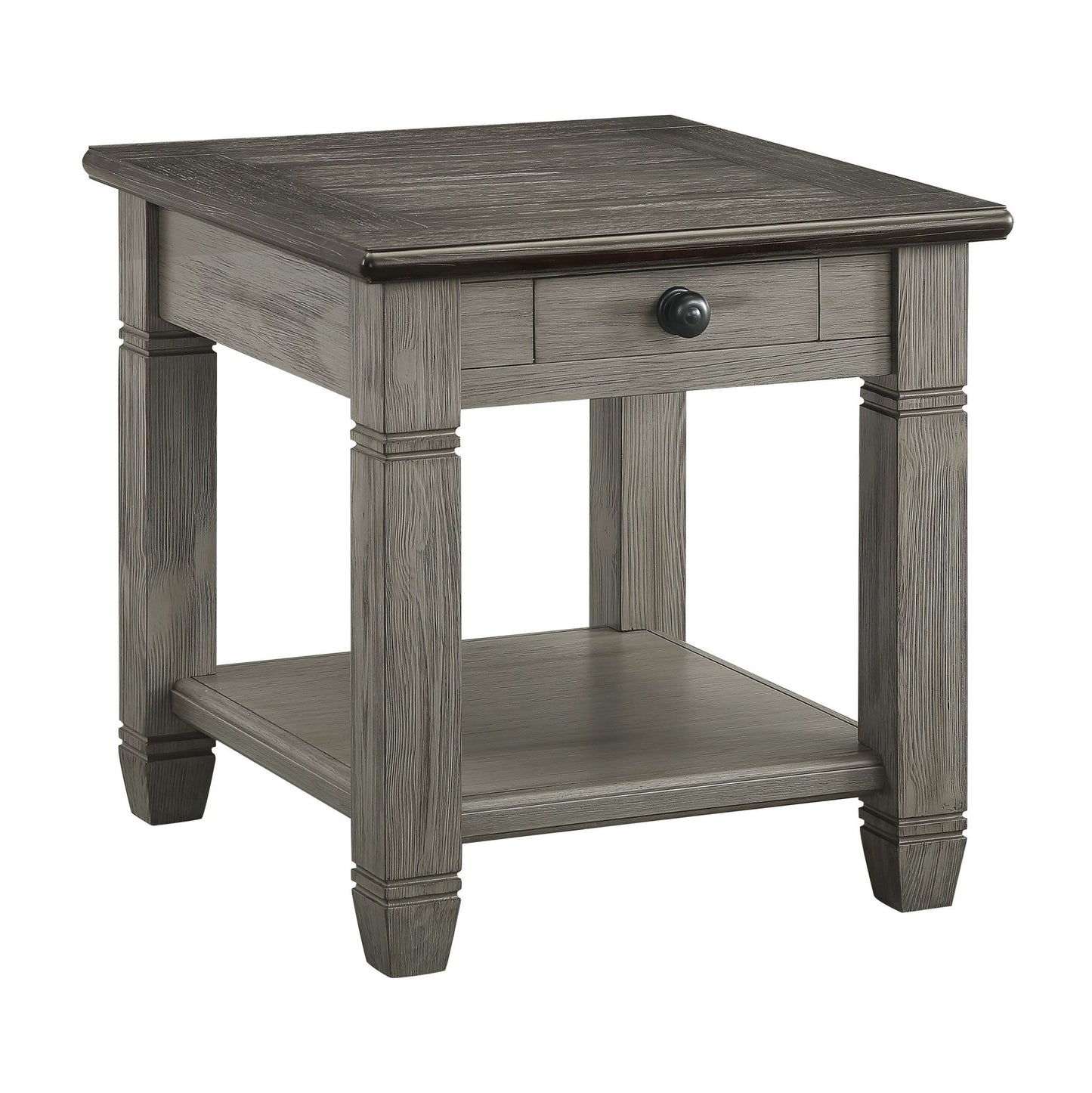Coffee and Antique Gray Finish 1pc End Table with Drawer Bottom Shelf Wooden Living Room Furniture Side Table image 3