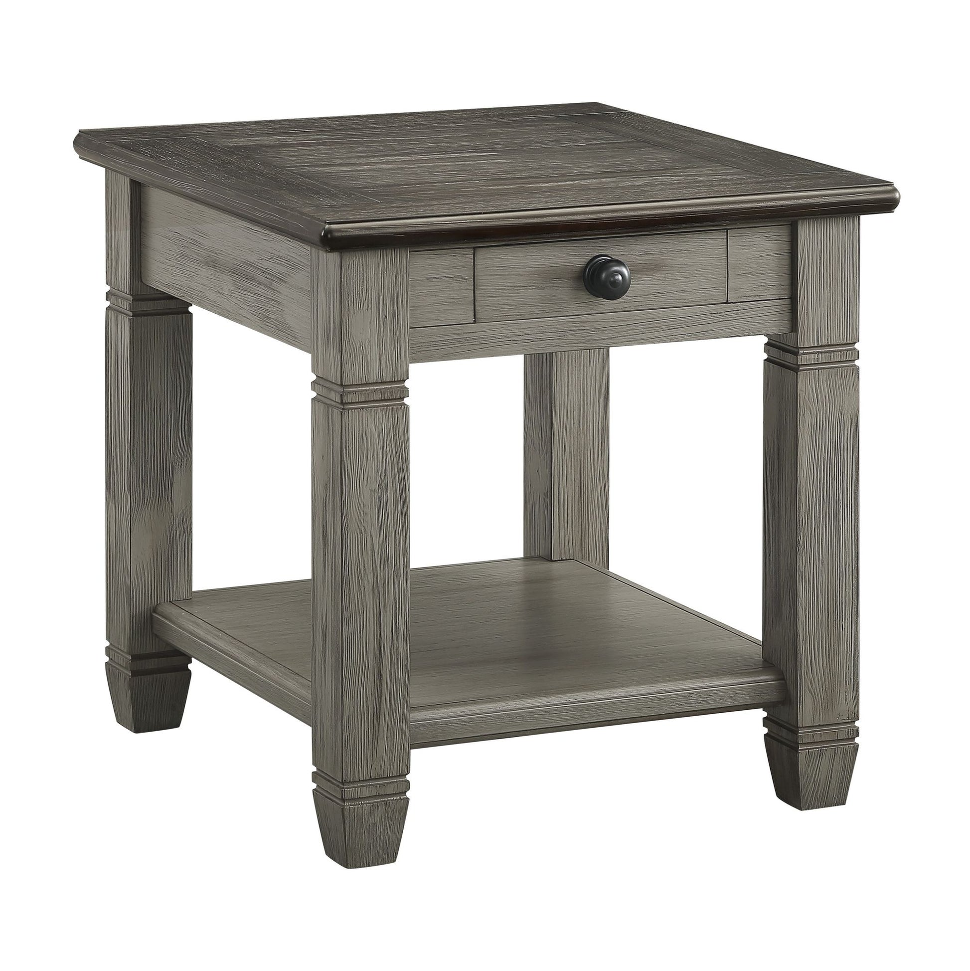 Coffee and Antique Gray Finish 1pc End Table with Drawer Bottom Shelf Wooden Living Room Furniture Side Table image 3