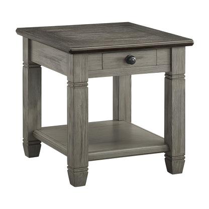 Coffee and Antique Gray Finish 1pc End Table with Drawer Bottom Shelf Wooden Living Room Furniture Side Table image 3