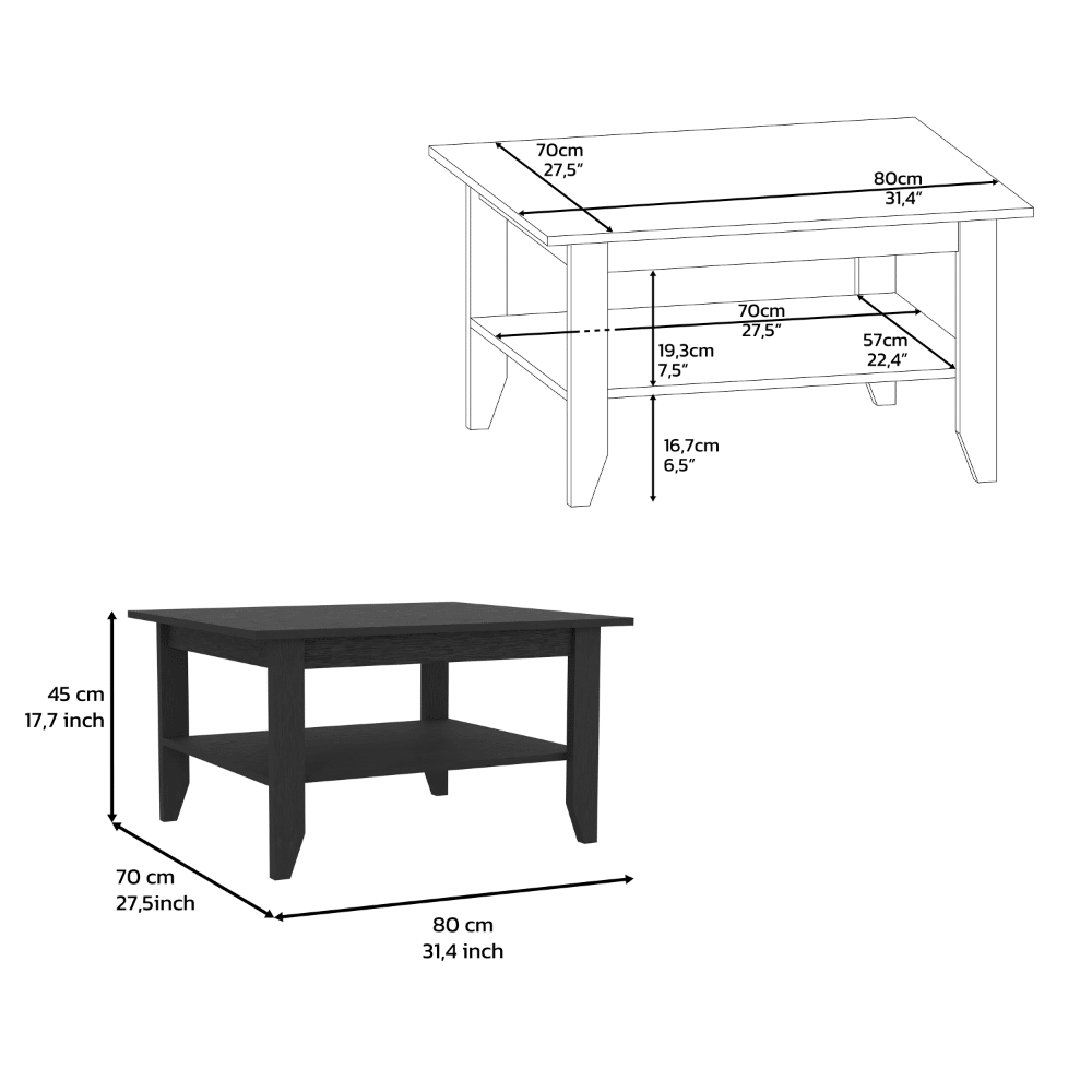 Coffee Table, Four Legs, One Shelf, Black image 2