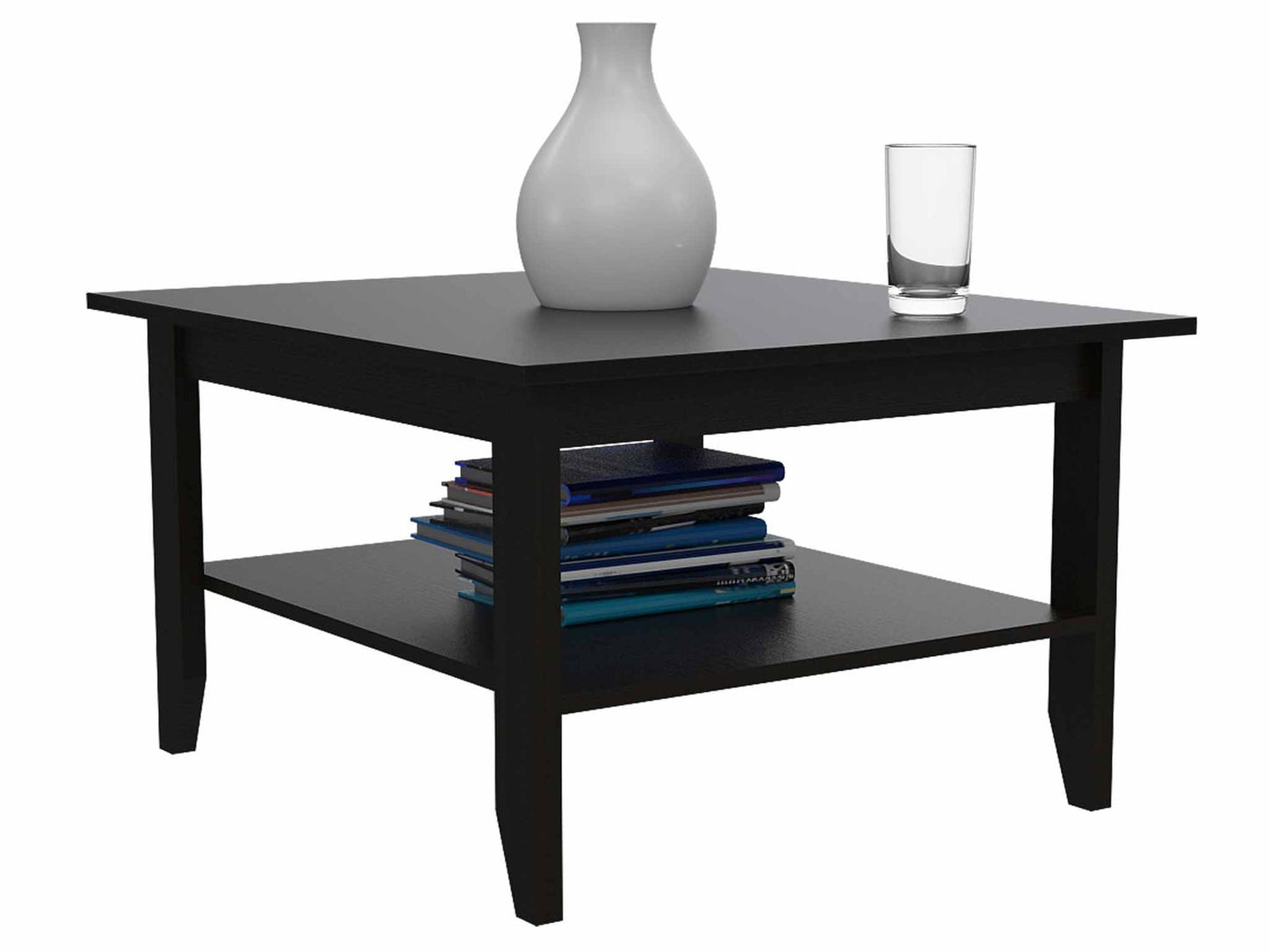 Coffee Table, Four Legs, One Shelf, Black image 6