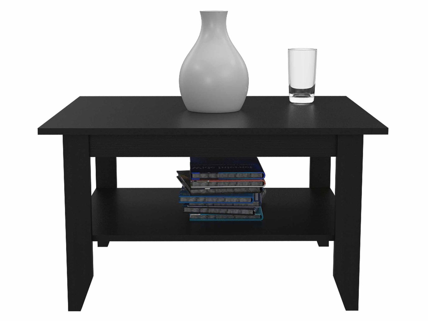 Coffee Table, Four Legs, One Shelf, Black image 5