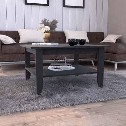 Coffee Table, Four Legs, One Shelf, Black image 1