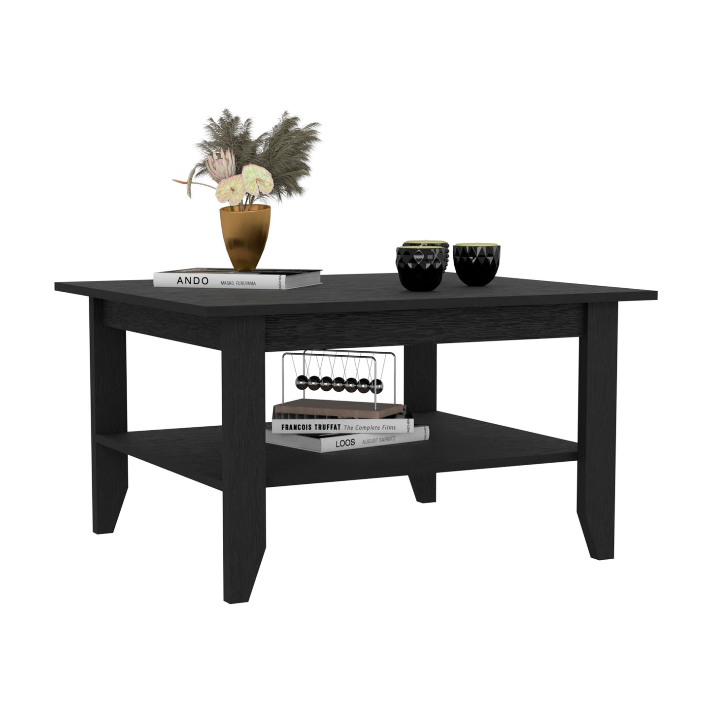 Coffee Table, Four Legs, One Shelf, Black image 4