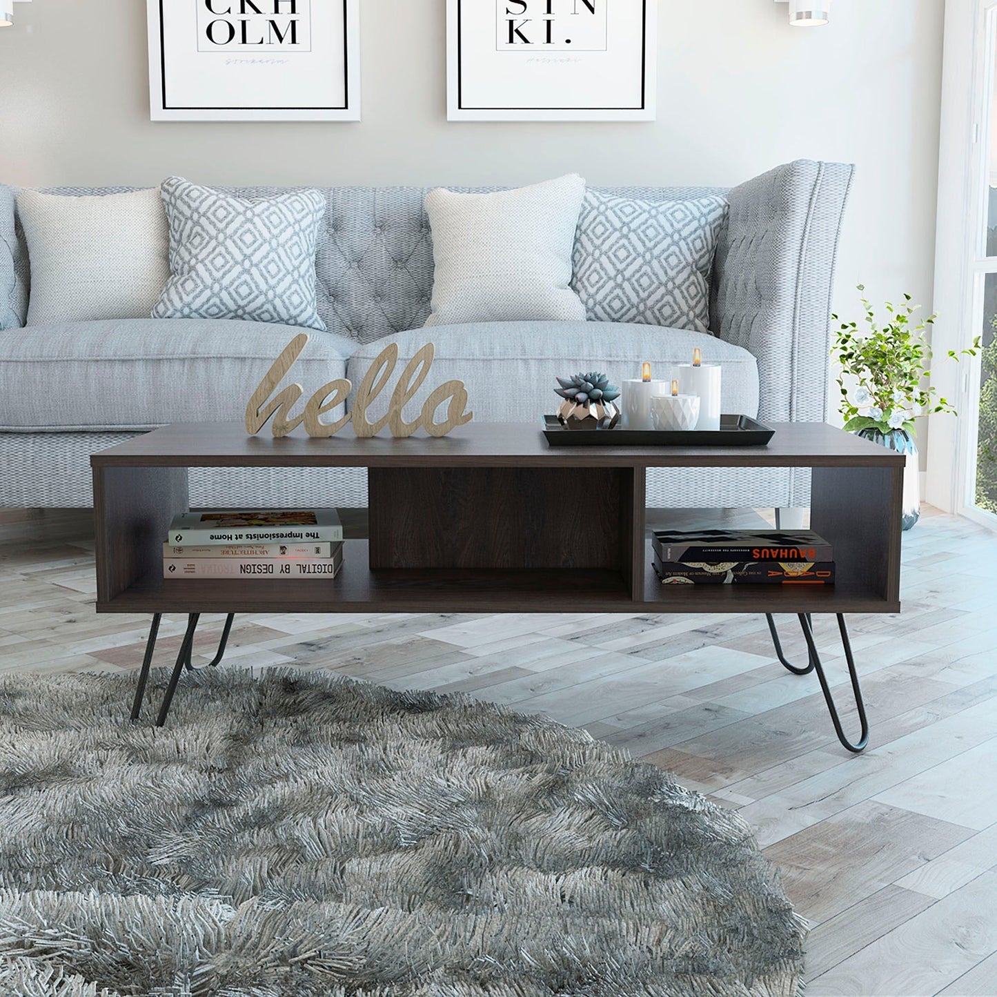 Coffee Table, Four Legs, Two Shelves, Espresso image 1