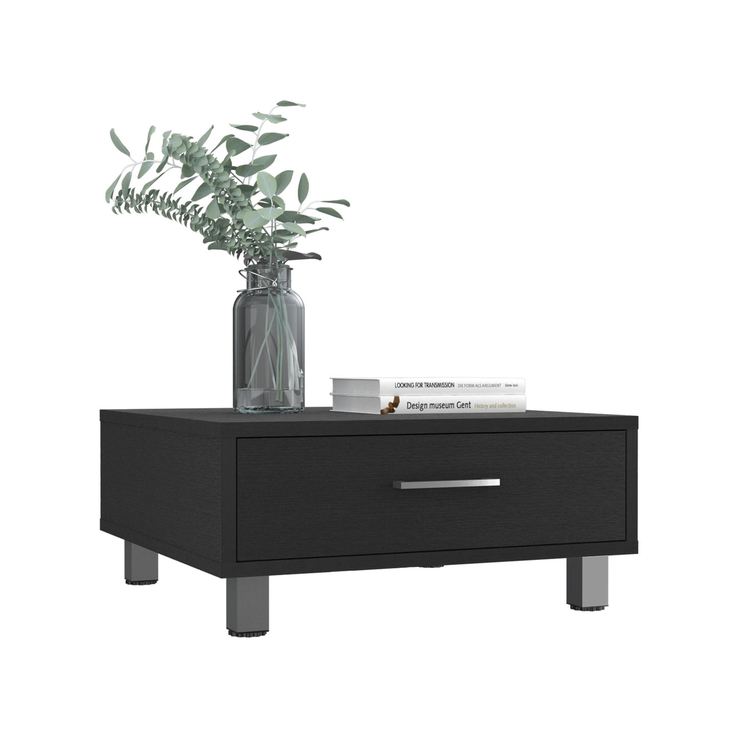 Coffee Table, One Drawer, Four Legs, Black image 4