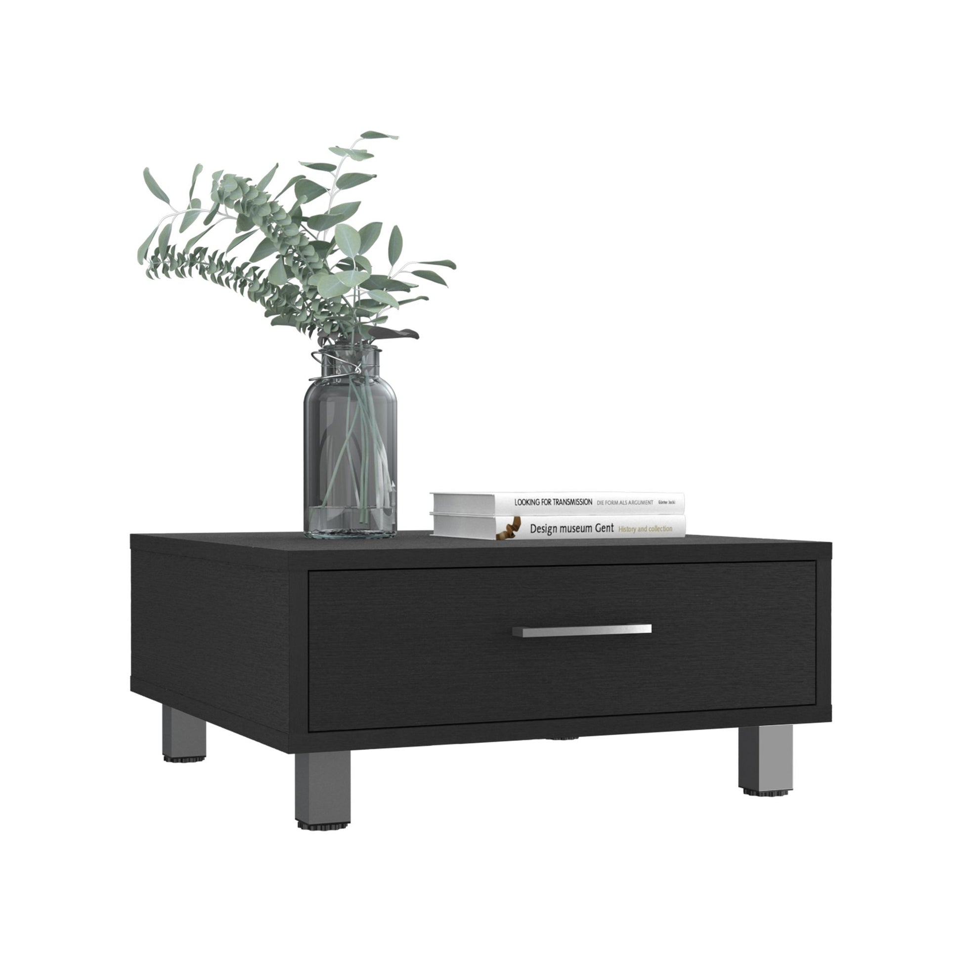 Coffee Table, One Drawer, Four Legs, Black image 4