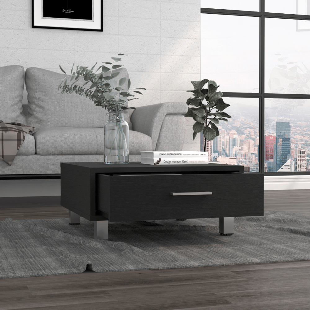 Coffee Table, One Drawer, Four Legs, Black image 2