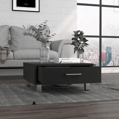 Coffee Table, One Drawer, Four Legs, Black image 2