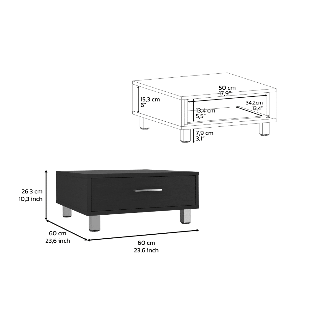 Coffee Table, One Drawer, Four Legs, Black image 6