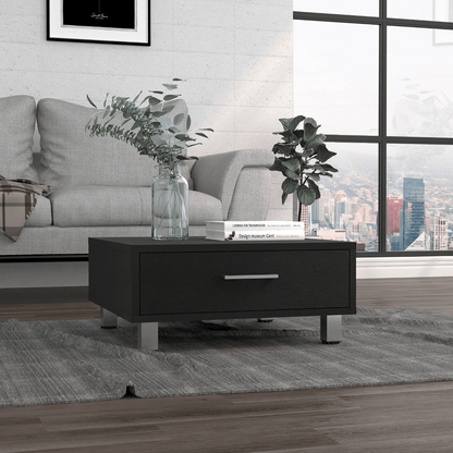 Coffee Table, One Drawer, Four Legs, Black image 1