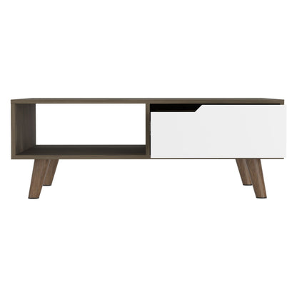 Coffee Table, One Open Shelf, One Drawer, Dark Brown/White image 6