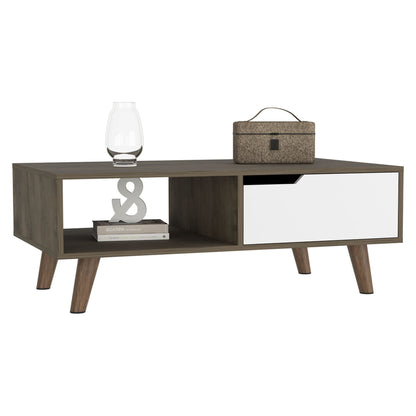 Coffee Table, One Open Shelf, One Drawer, Dark Brown/White image 3