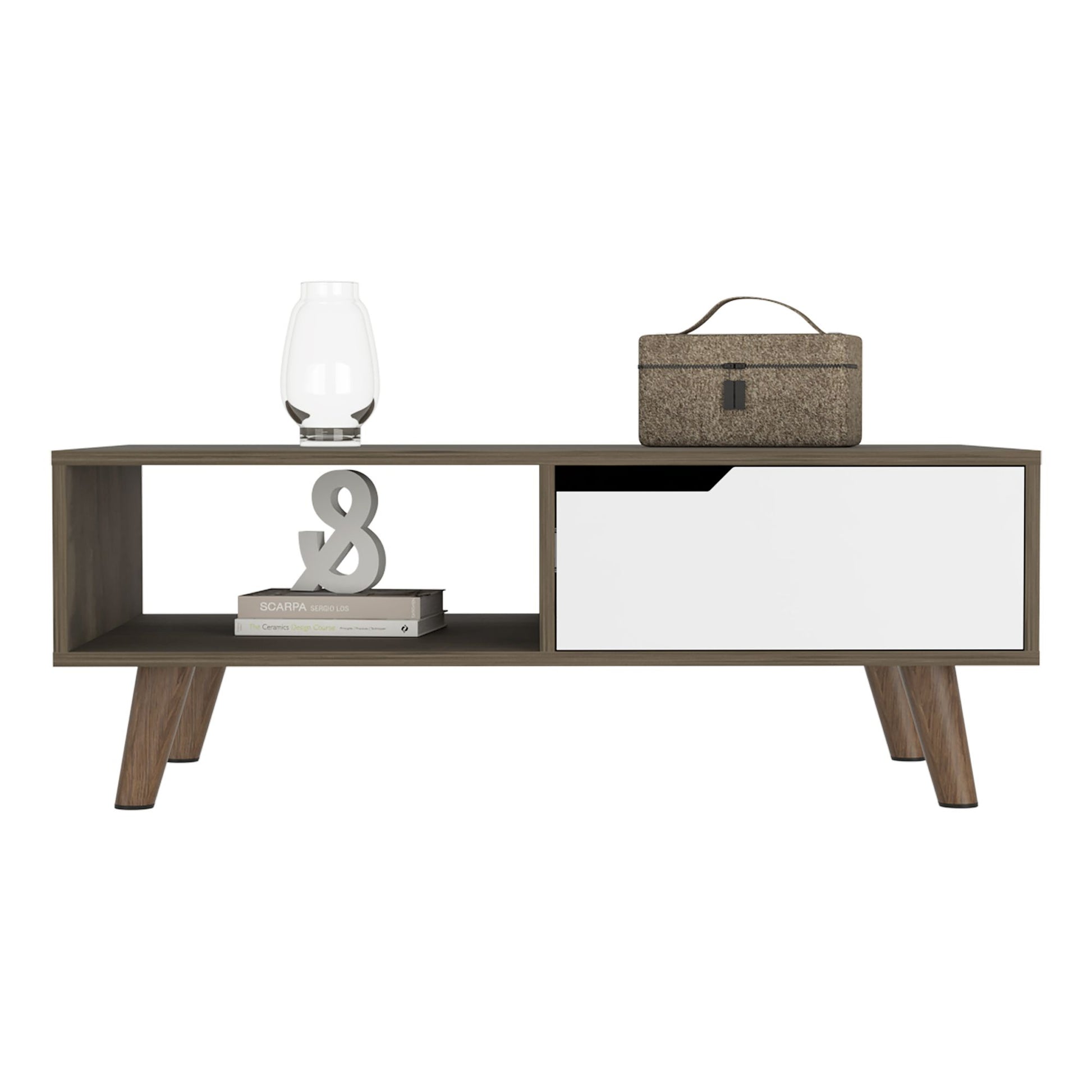 Coffee Table, One Open Shelf, One Drawer, Dark Brown/White image 4