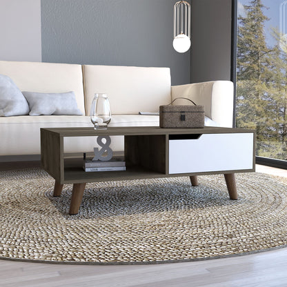 Coffee Table, One Open Shelf, One Drawer, Dark Brown/White image 1