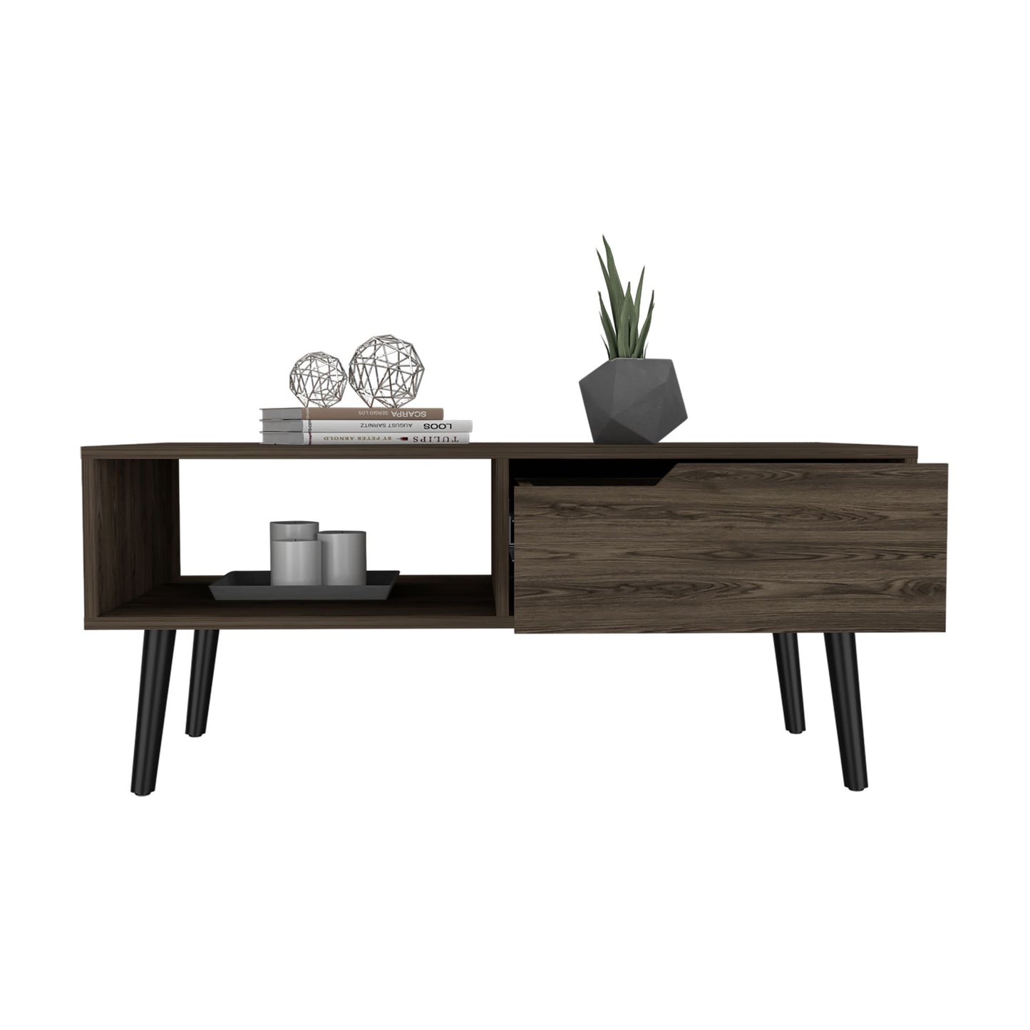 Coffee Table, One Open Shelf, One Drawer, Dark Walnut image 3