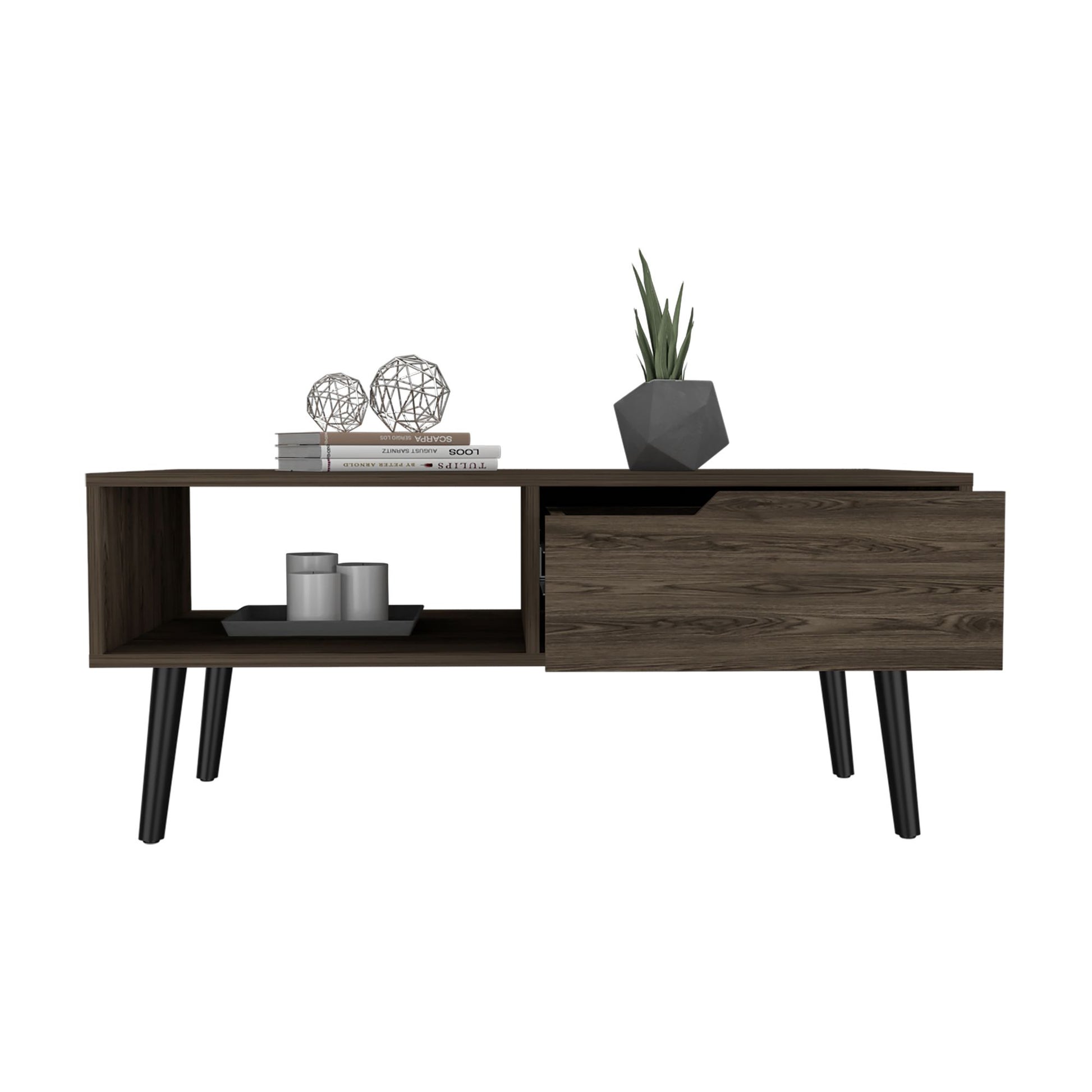 Coffee Table, One Open Shelf, One Drawer, Dark Walnut image 3