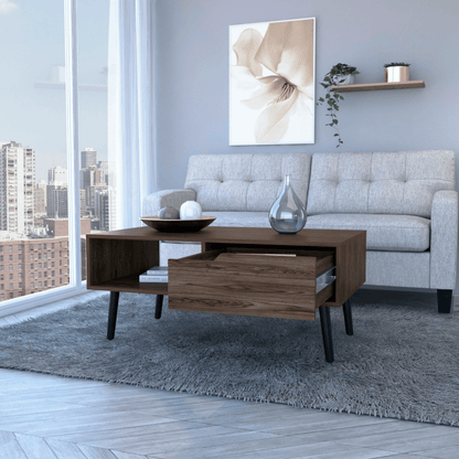 Coffee Table, One Open Shelf, One Drawer, Dark Walnut image 2