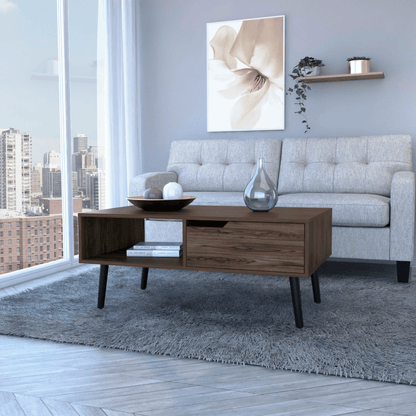 Coffee Table, One Open Shelf, One Drawer, Dark Walnut image 1